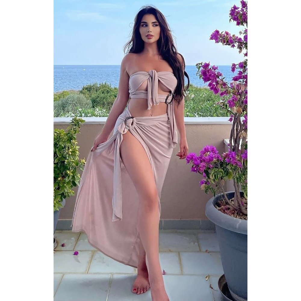 Fashion Nova | NWOT Make Them Jealous Maxi Wrap Skirt Cream Blush - Picture 2 of 8